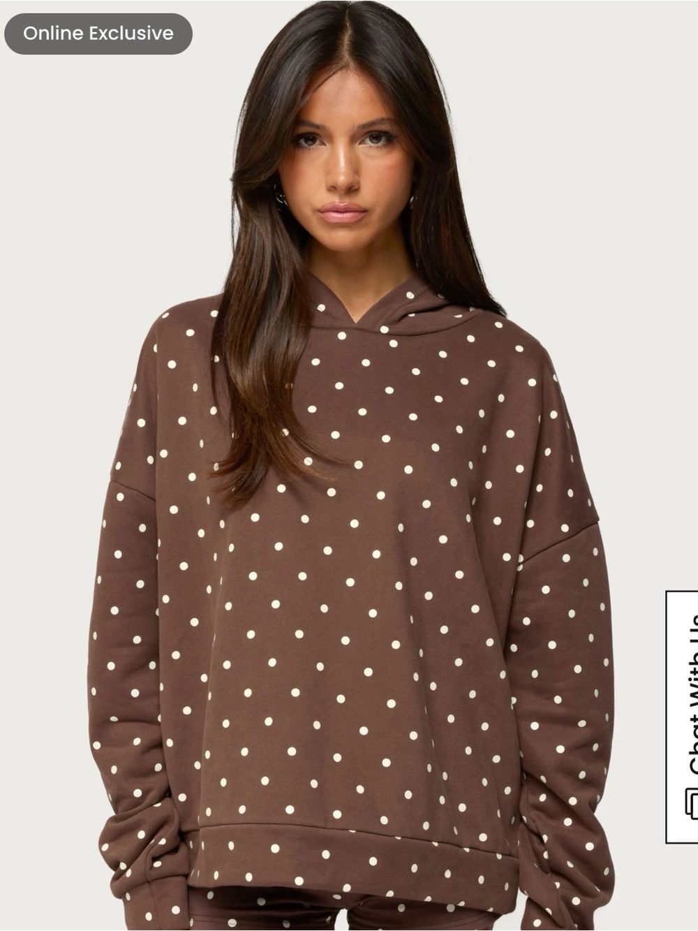 Polka Dot Brown Hoodie Sweater - Women's Casual Pullover